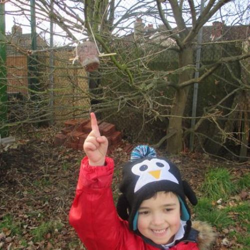 Our Bird Feeders hung up at Forest School